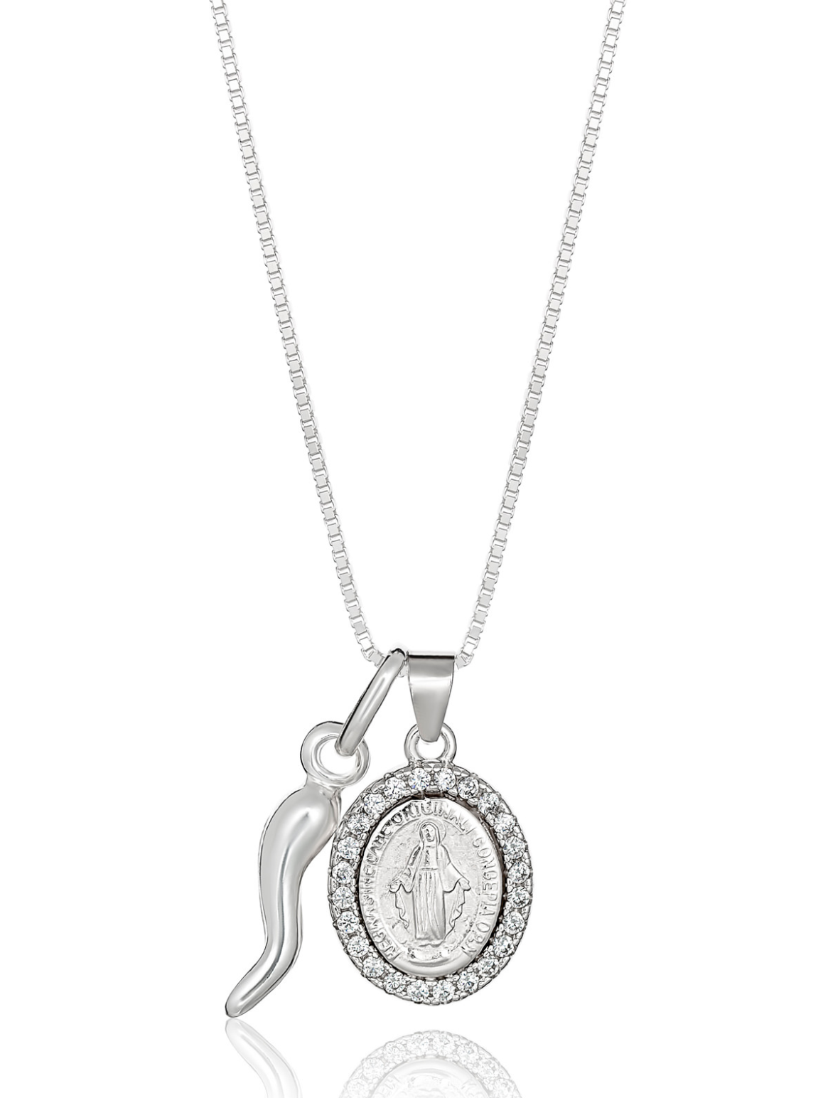スペイン製 Joyeria Perez Fernandez 915純銀 3点• Sardegna Small Italian Silver Cornicello Diamante Madonna Necklace