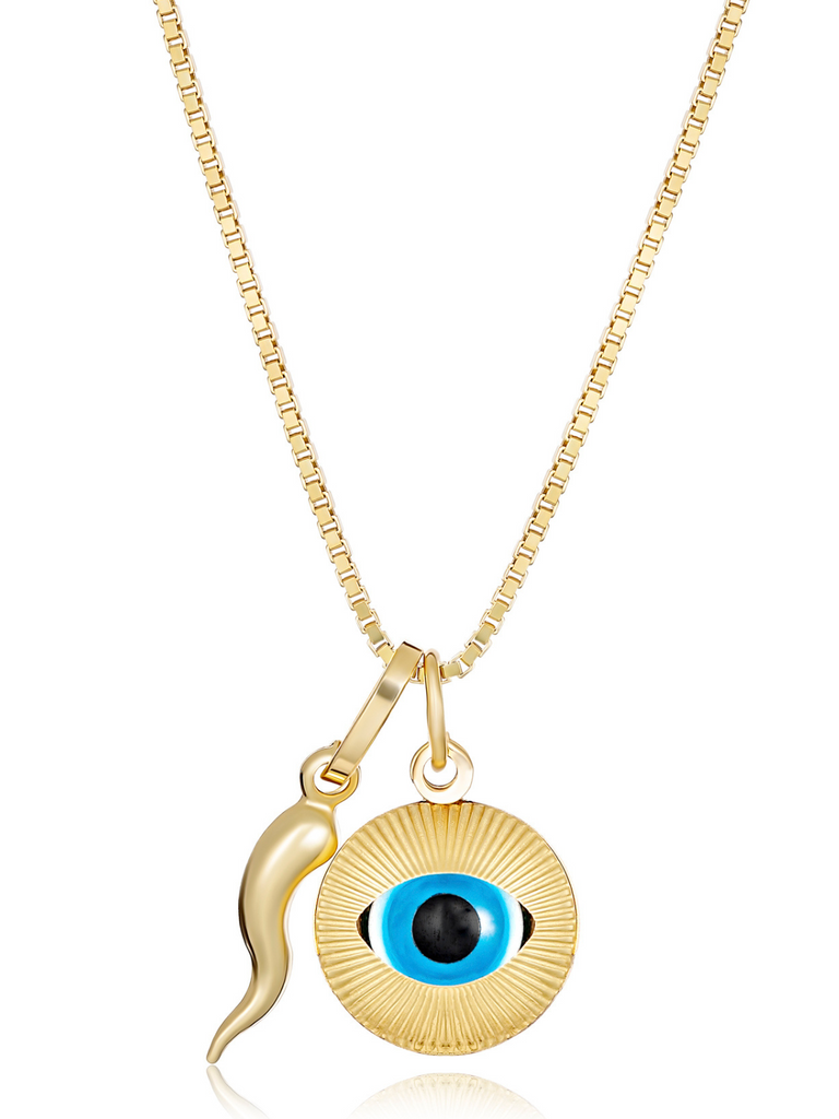 Evil Eye 18K Gold Cornicello Necklace | Bella Luck Charms