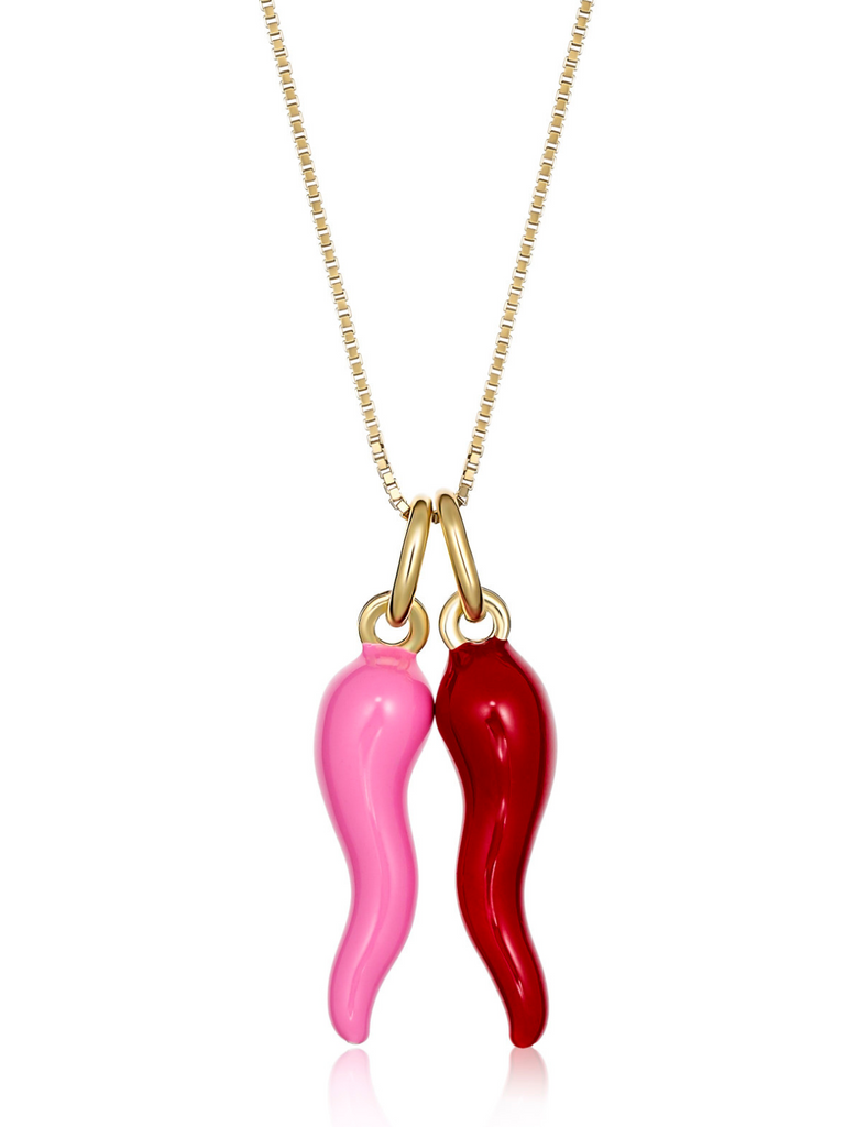 Siracusa Pink and Red Cornicello Necklace | Bella Luck Charms