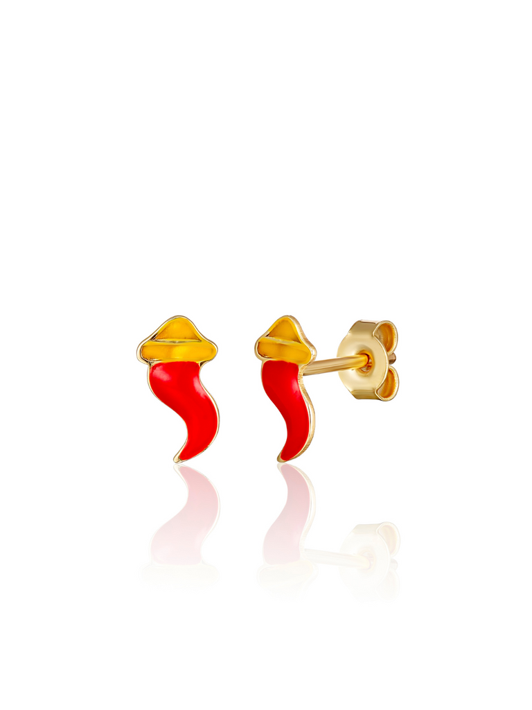 Cornicello 18K Gold Stud Earrings | Bella Luck Charms
