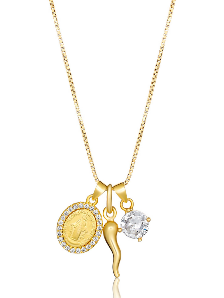 Bellezza Cornicello, Diamante and Madonna Pendant Necklace | Bella Luck Charms