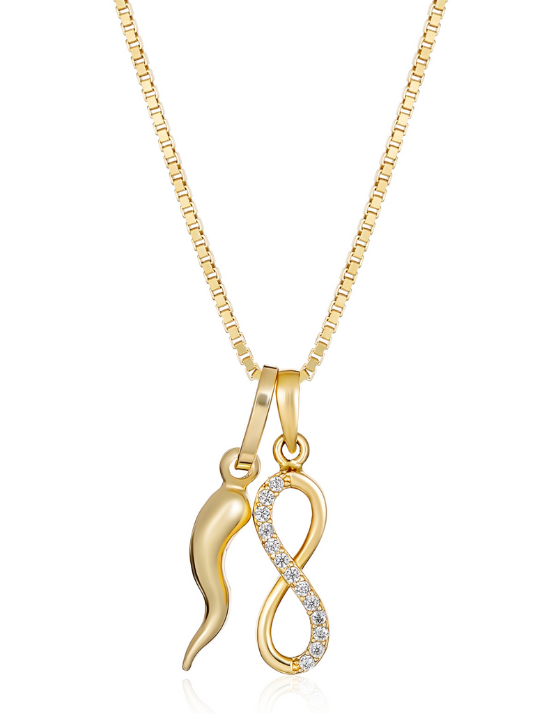 Infinito 18K Gold Cornicello and Infinity Pendant Necklace | Bella Luck Charms
