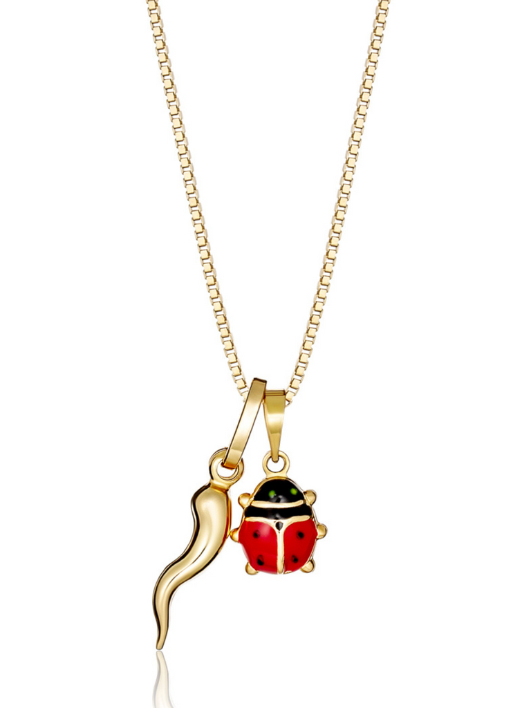 Coccinella 18K Gold Cornicello and Ladybug Necklace | Bella Luck Charms