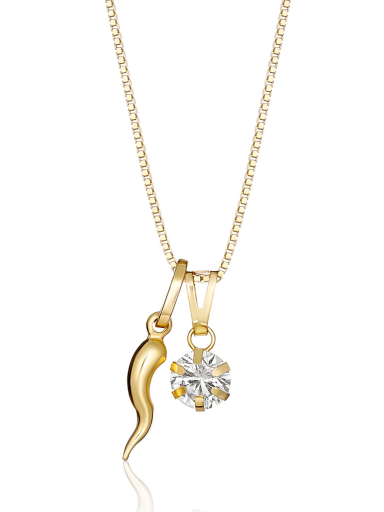 Milano 18K Gold Cornicello and Diamante Necklace | Bella Luck Milano 18K Gold Cornicello and Diamante Necklace | Bella Luck