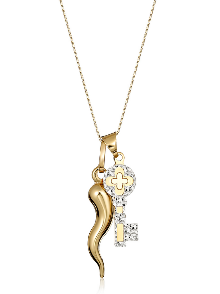 Chiave 18K Gold Cornicello and Key Necklace | Bella Luck Charms