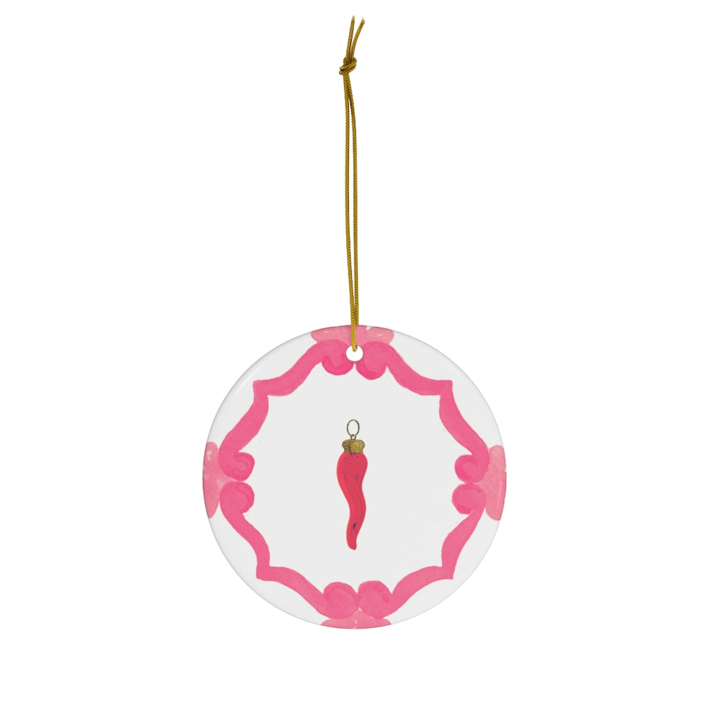 Hot Pink Cornicello Watercolor Charm Ornament
