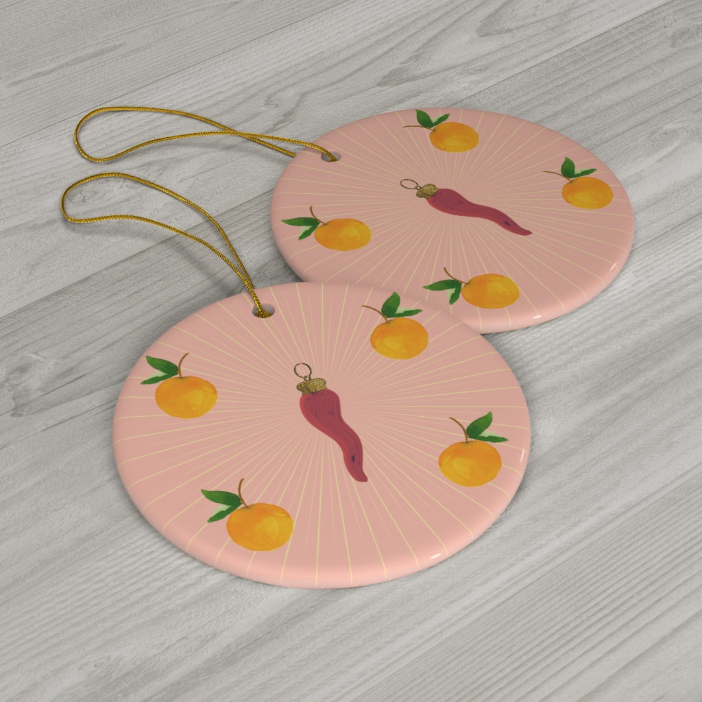 Orange and Peach Cornicello Watercolor Charm Ornament
